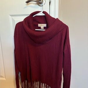 Michael Kors Red Cowl Neck Sweater with Fringe